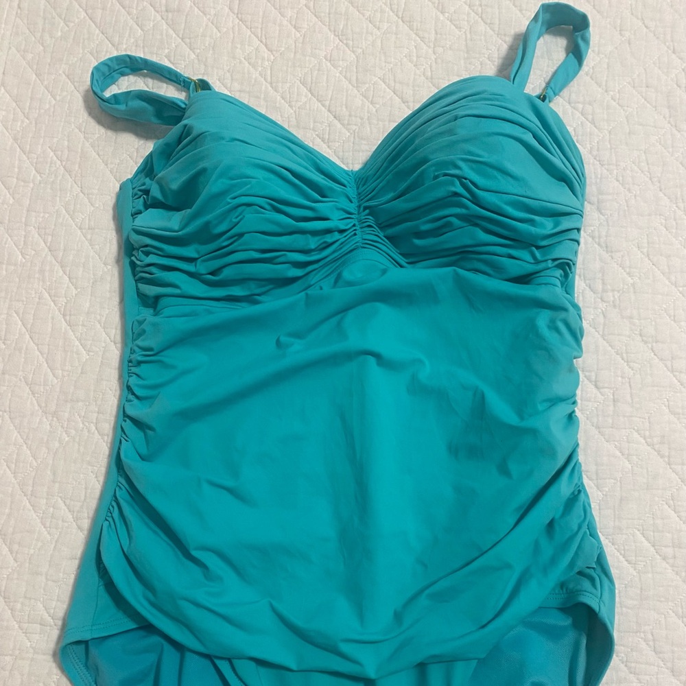 Bleu Rod Beattie Turquoise Ruched One-Piece Swimsuit